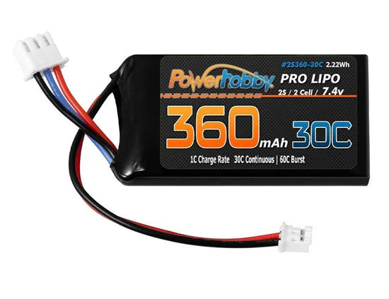 Power Hobby 360mAh 2S 30C LiPo Battery: Axial SCX24 PHB2S36030