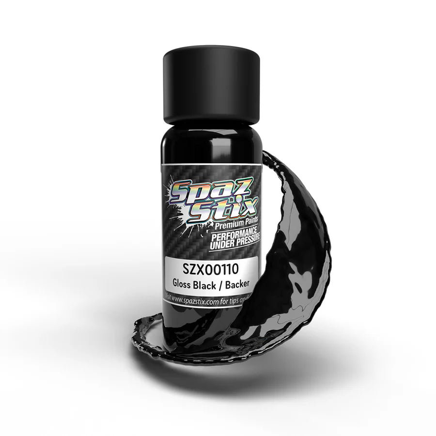 SPAZ STIX - HIGH GLOSS BLACK/BACKER, AIRBRUSH READY PAINT, 2oz BOTTLE SZX00110