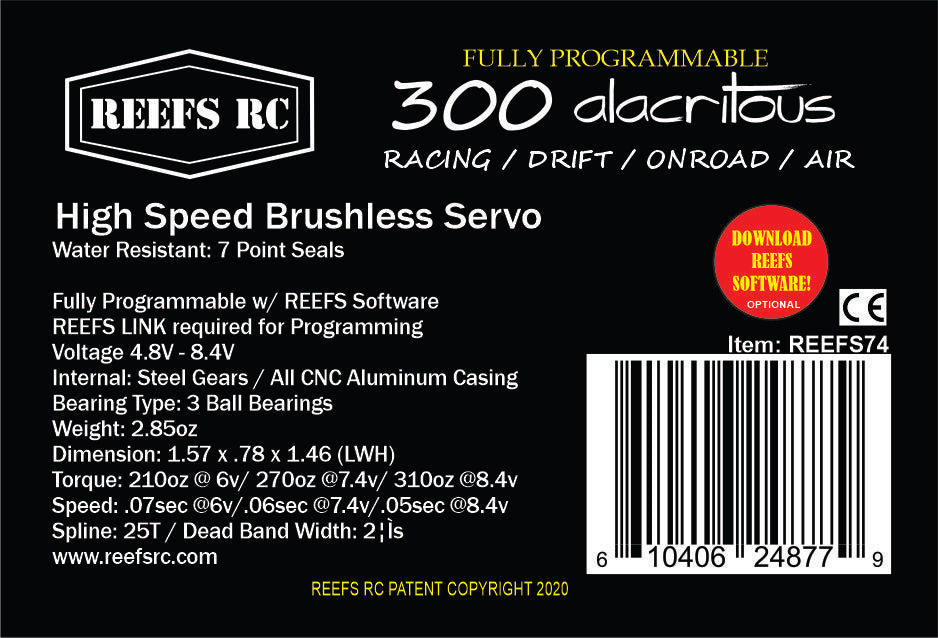 300 Alacritous (Lightning Fast) Programmable High Speed Brushless Servo