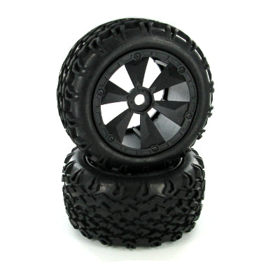 BS810-001 Pre-Mounted 1/8th Tires/Wheels Black 2pcs